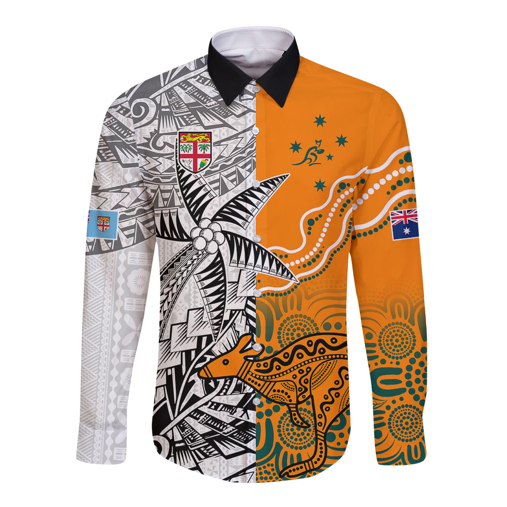 personalised-fiji-australia-rugby-long-sleeve-button-shirt-world-cup-2023-polynesia-tapa-mixed-indigenous-aboriginal