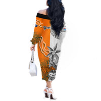 Personalised Fiji Australia Rugby Off The Shoulder Long Sleeve Dress World Cup 2023 Polynesia Tapa Mixed Indigenous Aboriginal LT9 - Polynesian Pride