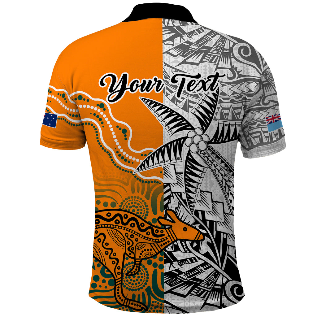 Personalised Fiji Australia Rugby Polo Shirt World Cup 2023 Polynesia Tapa Mixed Indigenous Aboriginal LT9 - Polynesian Pride
