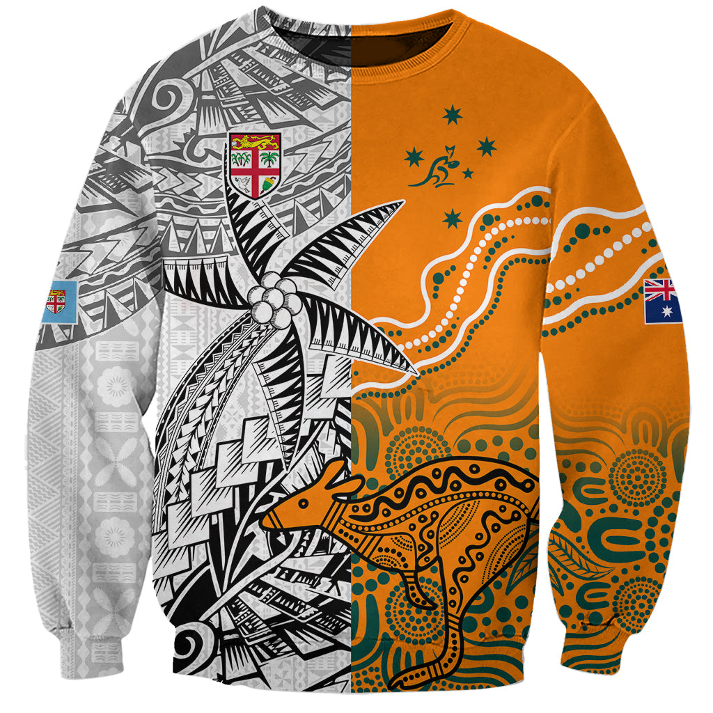 Personalised Fiji Australia Rugby Sweatshirt World Cup 2023 Polynesia Tapa Mixed Indigenous Aboriginal LT9 Unisex Gold - Polynesian Pride