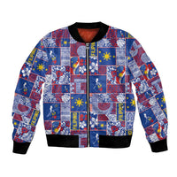 Filipino Maligayang Pasko Bomber Jacket Pacific Patchwork Xmas Vibes - Polynesian Pride