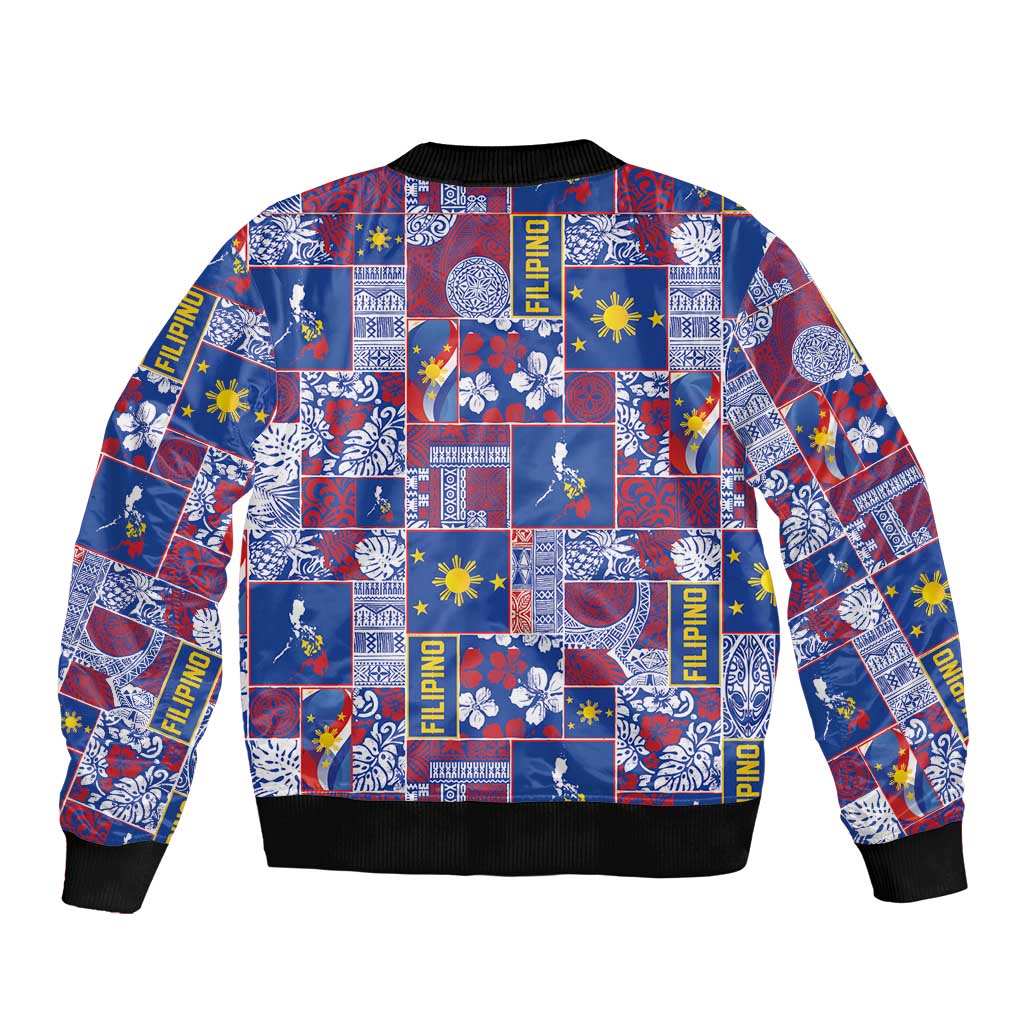 Filipino Maligayang Pasko Bomber Jacket Pacific Patchwork Xmas Vibes - Polynesian Pride