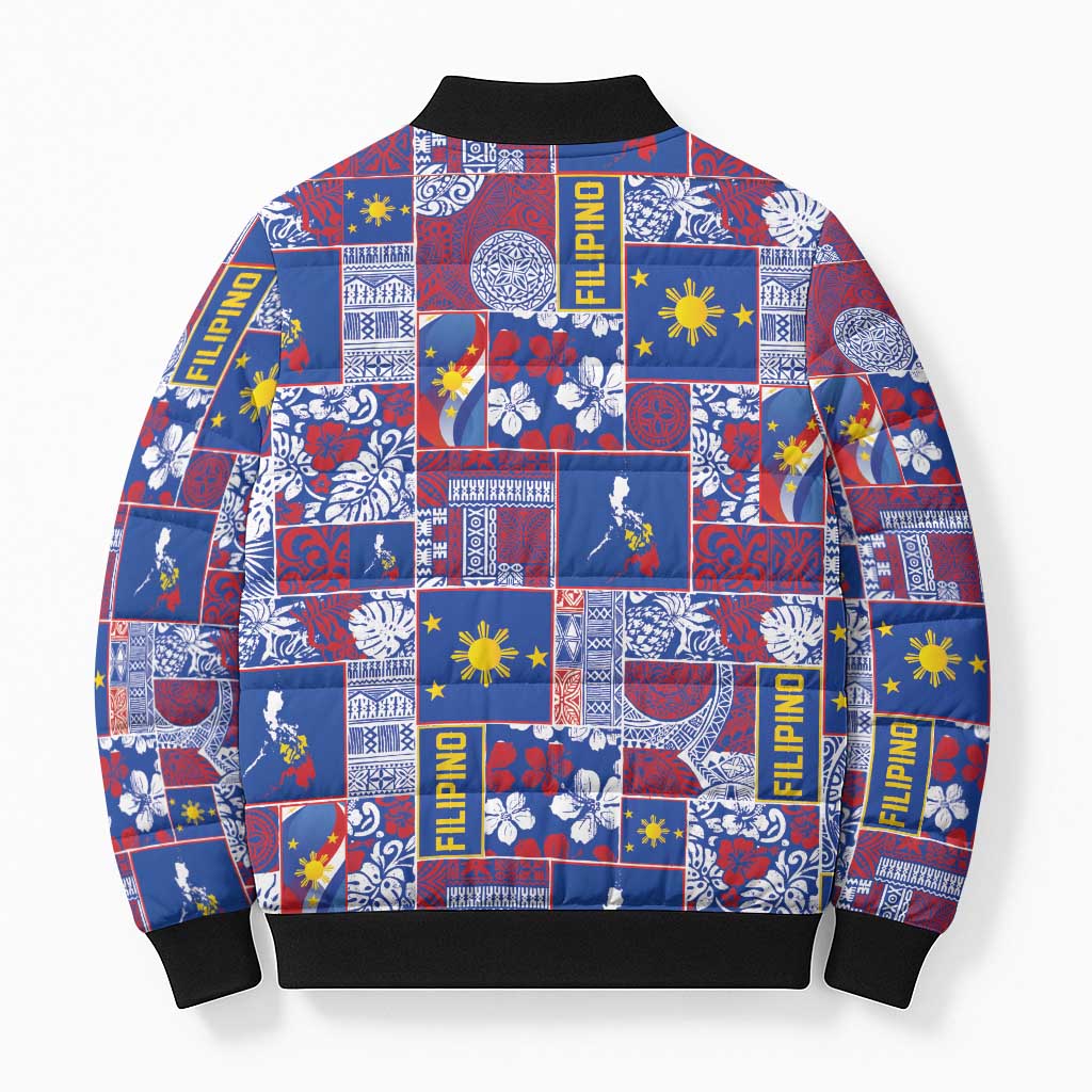 Filipino Maligayang Pasko Bomber Puffer Jacket Pacific Patchwork Xmas Vibes - Polynesian Pride