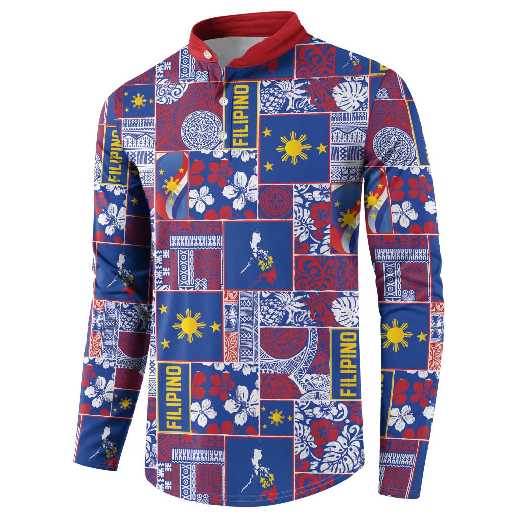 Filipino Maligayang Pasko Button Sweatshirt Pacific Patchwork Xmas Vibes - Polynesian Pride