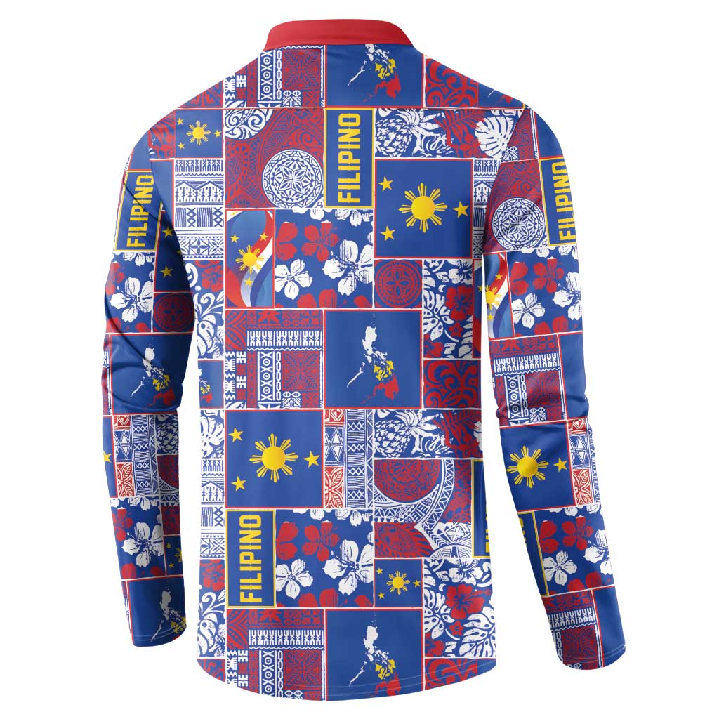 Filipino Maligayang Pasko Button Sweatshirt Pacific Patchwork Xmas Vibes - Polynesian Pride