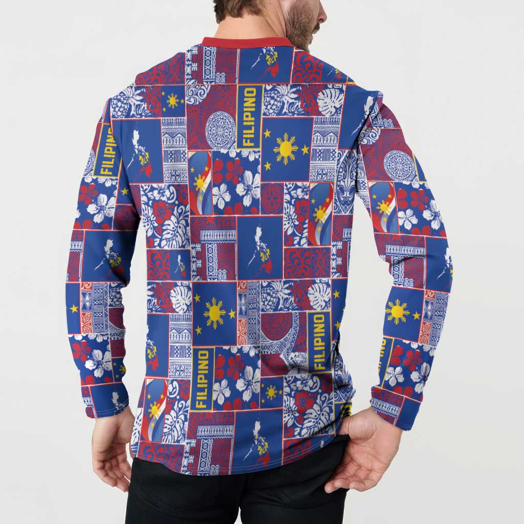 Filipino Maligayang Pasko Button Sweatshirt Pacific Patchwork Xmas Vibes - Polynesian Pride