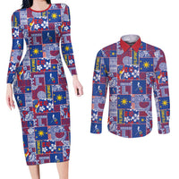 Filipino Maligayang Pasko Couples Matching Long Sleeve Bodycon Dress and Long Sleeve Button Shirt Pacific Patchwork Xmas Vibes - Polynesian Pride