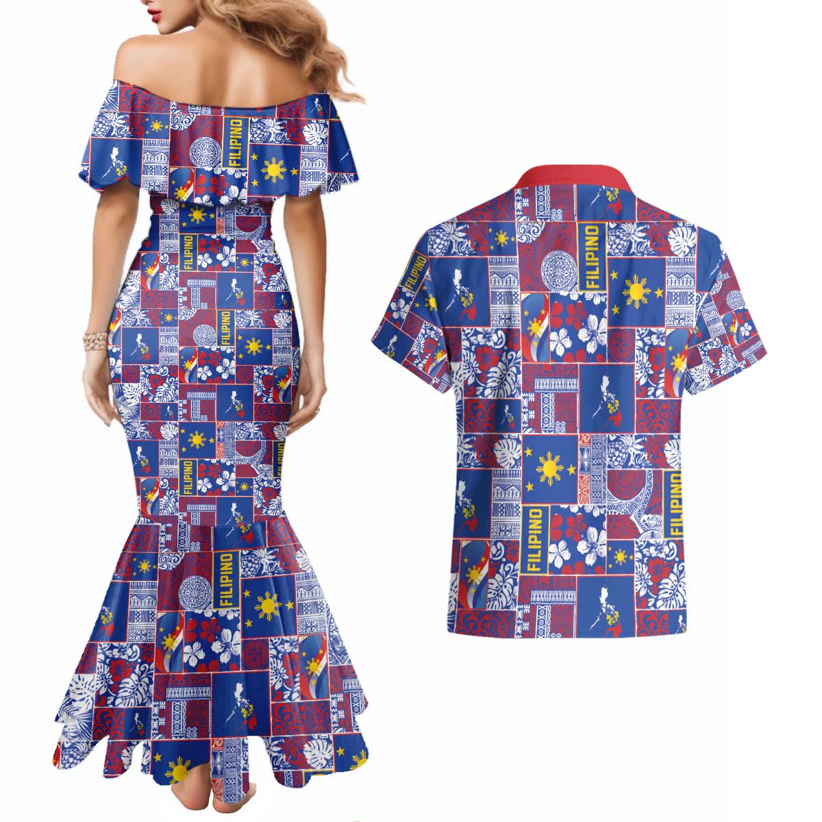 Filipino Maligayang Pasko Couples Matching Mermaid Dress and Hawaiian Shirt Pacific Patchwork Xmas Vibes - Polynesian Pride