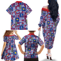 Filipino Maligayang Pasko Family Matching Off The Shoulder Long Sleeve Dress and Hawaiian Shirt Pacific Patchwork Xmas Vibes - Polynesian Pride