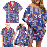 Filipino Maligayang Pasko Family Matching Off Shoulder Short Dress and Hawaiian Shirt Pacific Patchwork Xmas Vibes - Polynesian Pride