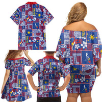 Filipino Maligayang Pasko Family Matching Off Shoulder Short Dress and Hawaiian Shirt Pacific Patchwork Xmas Vibes - Polynesian Pride