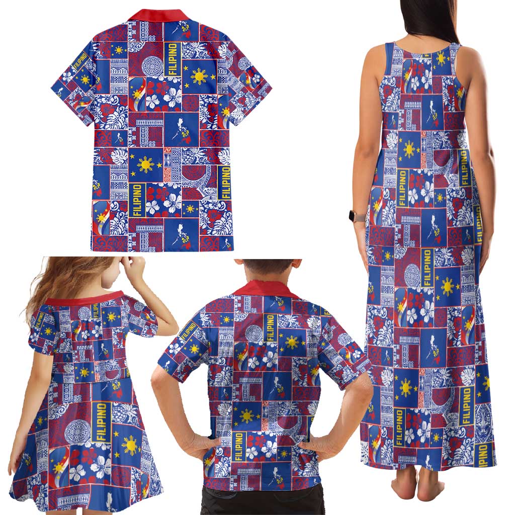 Filipino Maligayang Pasko Family Matching Tank Maxi Dress and Hawaiian Shirt Pacific Patchwork Xmas Vibes - Polynesian Pride