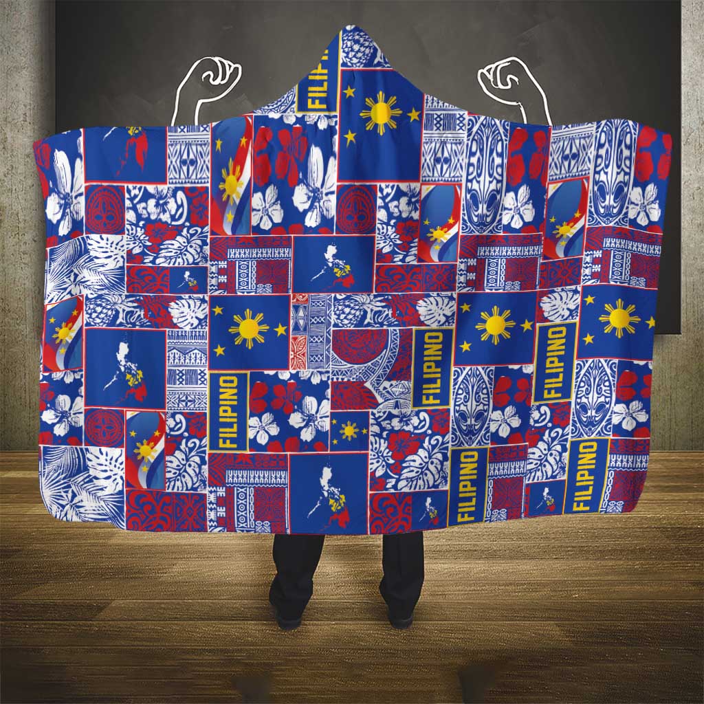 Filipino Maligayang Pasko Hooded Blanket Pacific Patchwork Xmas Vibes - Polynesian Pride