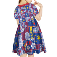 Filipino Maligayang Pasko Kid Short Sleeve Dress Pacific Patchwork Xmas Vibes - Polynesian Pride