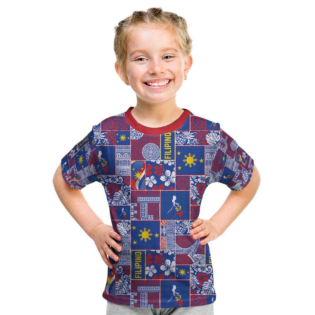 Filipino Maligayang Pasko Kid T Shirt Pacific Patchwork Xmas Vibes - Polynesian Pride