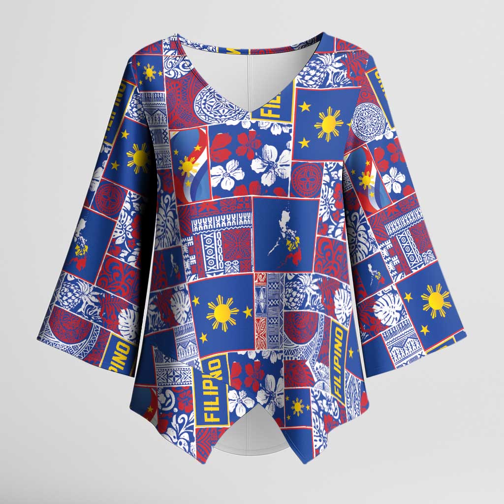 Filipino Maligayang Pasko Kimono Sleeve Blouse Pacific Patchwork Xmas Vibes - Polynesian Pride
