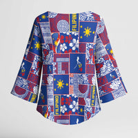 Filipino Maligayang Pasko Kimono Sleeve Blouse Pacific Patchwork Xmas Vibes - Polynesian Pride