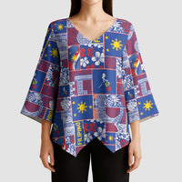 Filipino Maligayang Pasko Kimono Sleeve Blouse Pacific Patchwork Xmas Vibes - Polynesian Pride