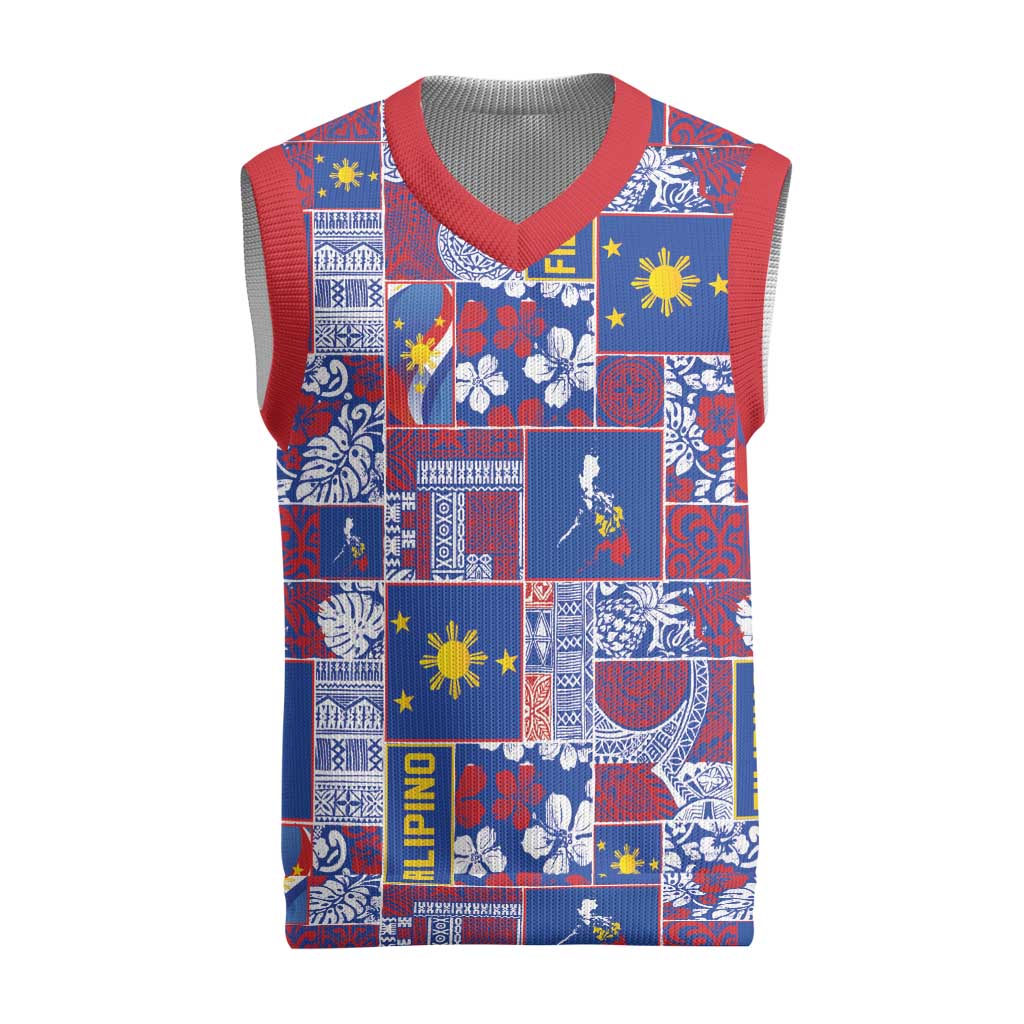 Filipino Maligayang Pasko Christmas Knitted V-Neck Vest Pacific Patchwork Xmas Vibes - Polynesian Pride