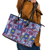 Filipino Maligayang Pasko Leather Tote Bag Pacific Patchwork Xmas Vibes - Polynesian Pride