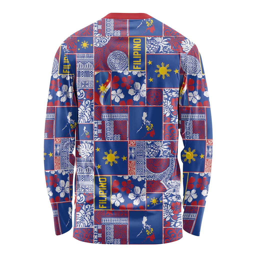Filipino Maligayang Pasko Long Sleeve Shirt Pacific Patchwork Xmas Vibes - Polynesian Pride