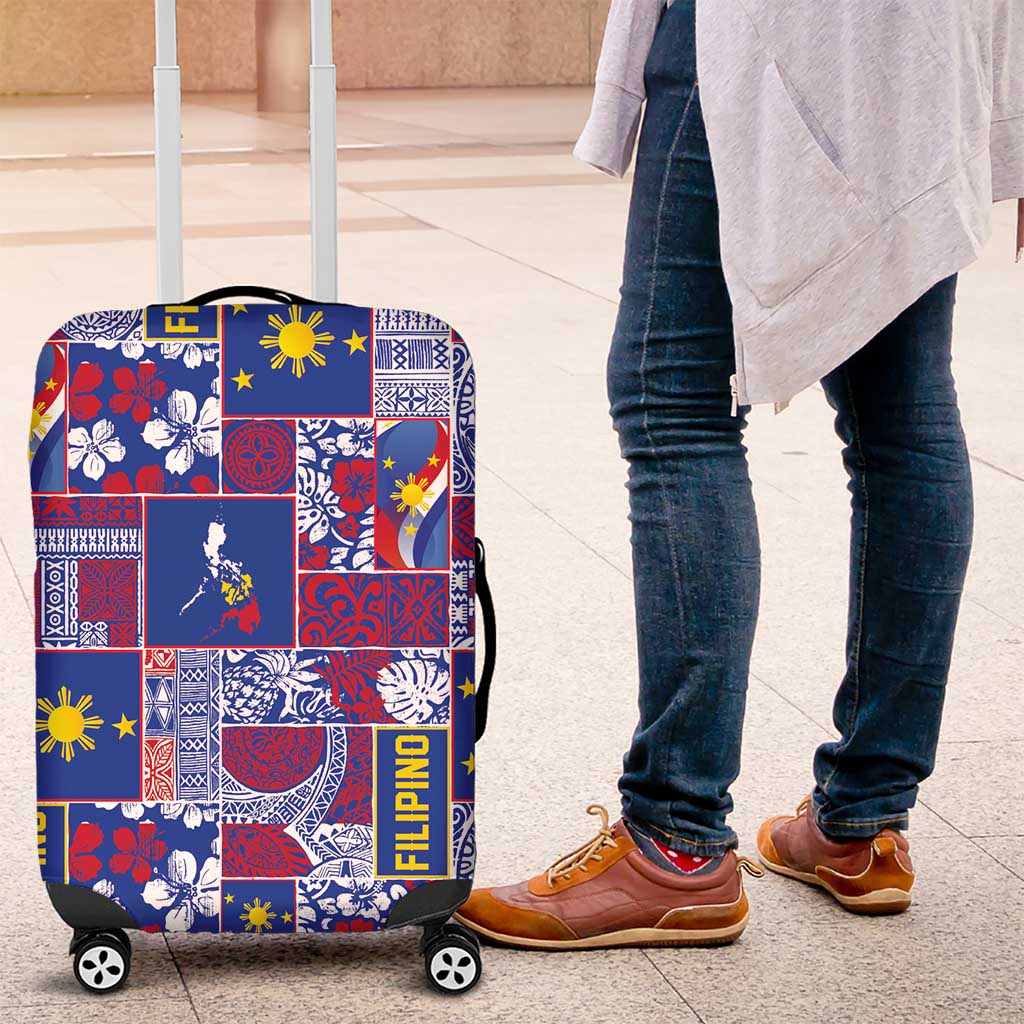 Filipino Maligayang Pasko Luggage Cover Pacific Patchwork Xmas Vibes - Polynesian Pride