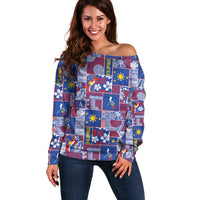 Filipino Maligayang Pasko Off Shoulder Sweater Pacific Patchwork Xmas Vibes - Polynesian Pride