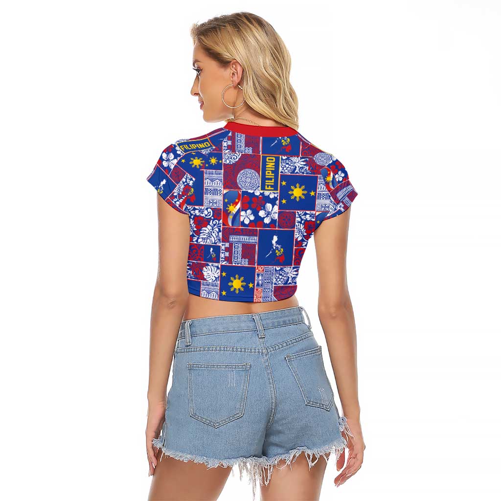 Filipino Maligayang Pasko Raglan Cropped T Shirt Pacific Patchwork Xmas Vibes - Polynesian Pride
