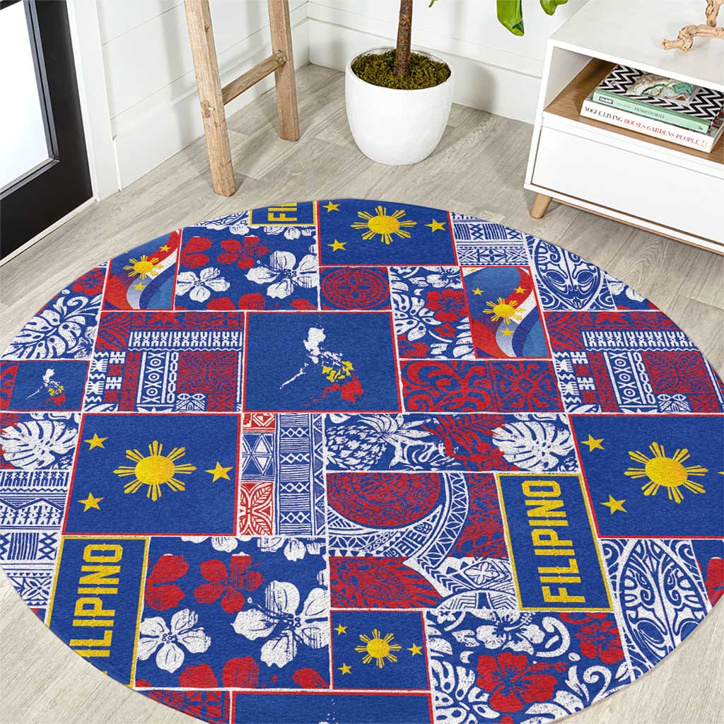 Filipino Maligayang Pasko Round Carpet Pacific Patchwork Xmas Vibes - Polynesian Pride