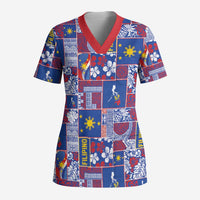 Filipino Maligayang Pasko Scrub Top Pacific Patchwork Xmas Vibes - Polynesian Pride