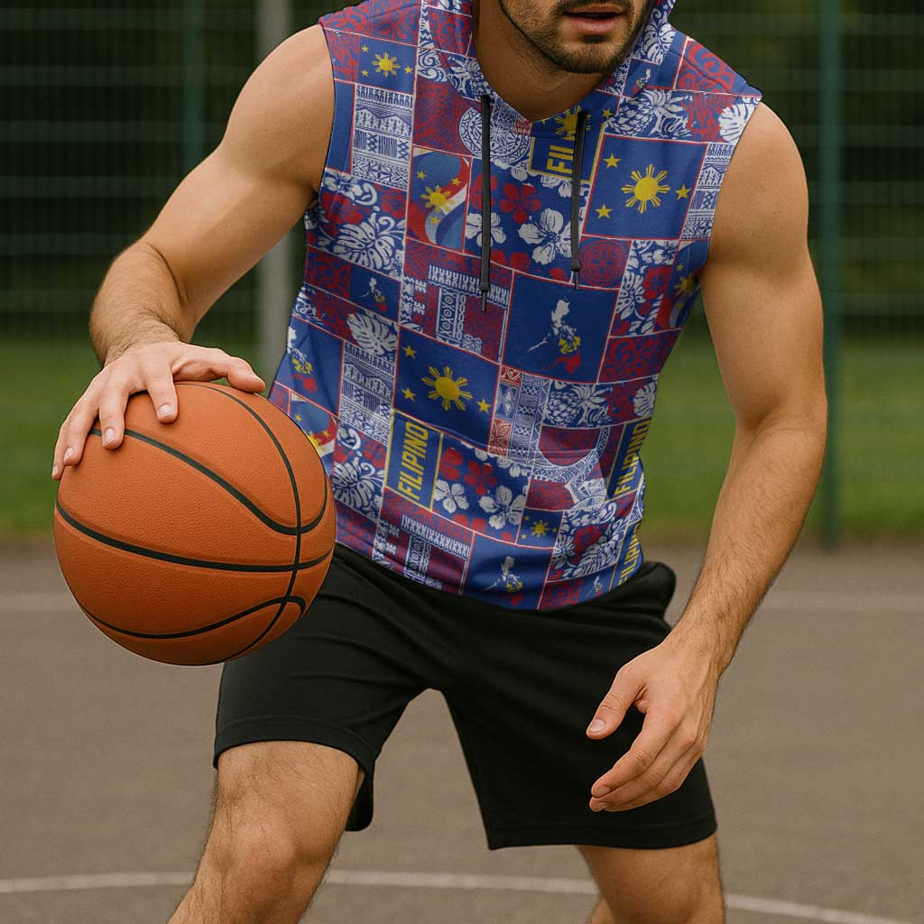 Filipino Maligayang Pasko Sleeveless Hoodie Pacific Patchwork Xmas Vibes - Polynesian Pride