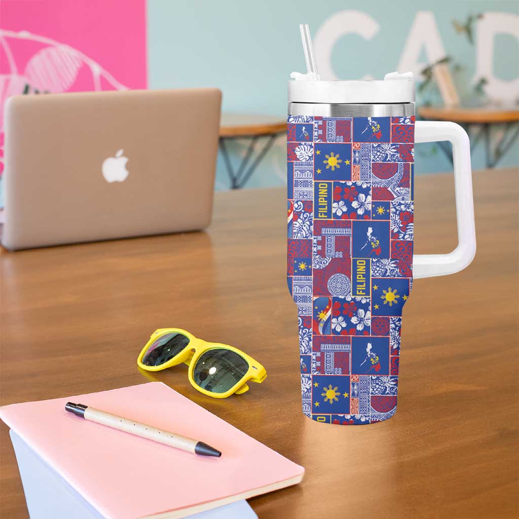 Filipino Maligayang Pasko Tumbler With Handle Pacific Patchwork Xmas Vibes - Polynesian Pride