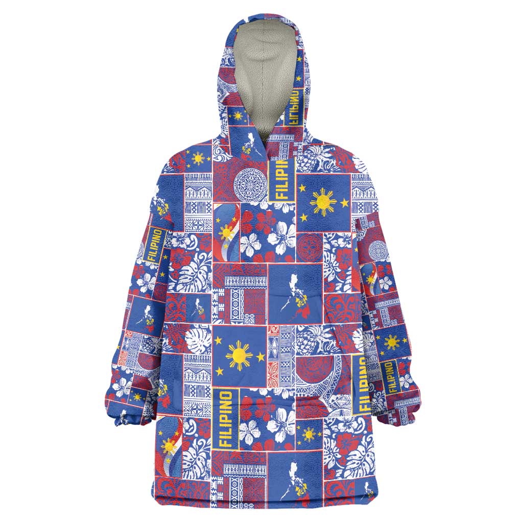 Filipino Maligayang Pasko Wearable Blanket Hoodie Pacific Patchwork Xmas Vibes - Polynesian Pride