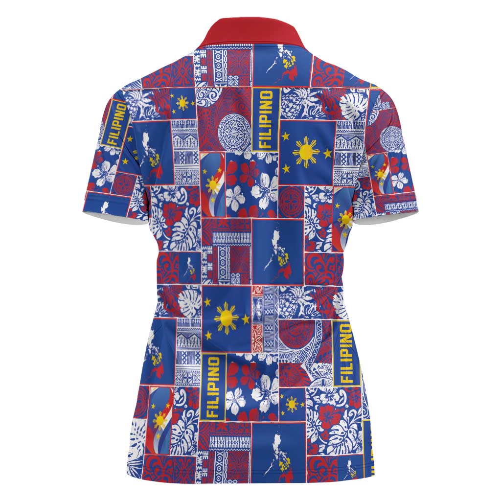 Filipino Maligayang Pasko Women Polo Shirt Pacific Patchwork Xmas Vibes - Polynesian Pride