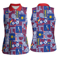 Filipino Maligayang Pasko Women Sleeveless Polo Shirt Pacific Patchwork Xmas Vibes - Polynesian Pride