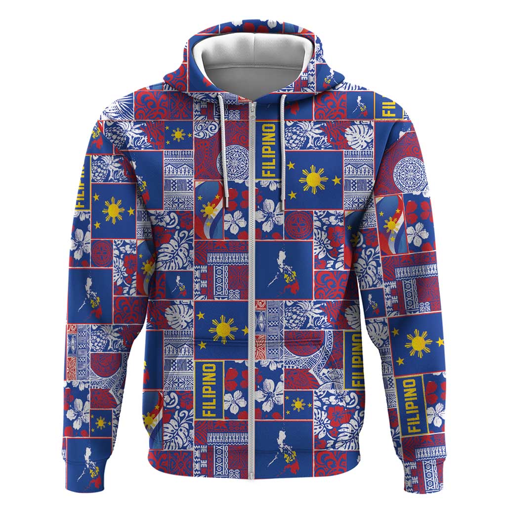 Filipino Maligayang Pasko Zip Hoodie Pacific Patchwork Xmas Vibes - Polynesian Pride
