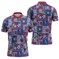 Filipino Maligayang Pasko Zipper Polo Shirt Pacific Patchwork Xmas Vibes - Polynesian Pride