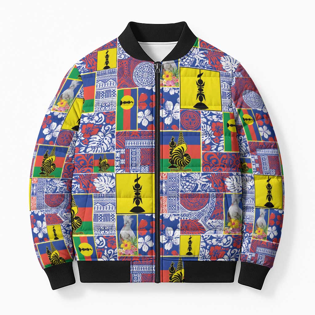 New Caledonia Joyeux Noel Bomber Puffer Jacket Pacific Patchwork Xmas Vibes - Polynesian Pride