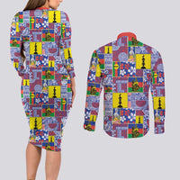 New Caledonia Joyeux Noel Couples Matching Long Sleeve Bodycon Dress and Long Sleeve Button Shirt Pacific Patchwork Xmas Vibes - Polynesian Pride