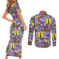 New Caledonia Joyeux Noel Couples Matching Short Sleeve Bodycon Dress and Long Sleeve Button Shirt Pacific Patchwork Xmas Vibes - Polynesian Pride