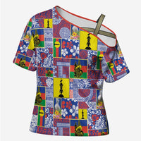 New Caledonia Joyeux Noel Cross Shoulder Shirt Pacific Patchwork Xmas Vibes - Polynesian Pride