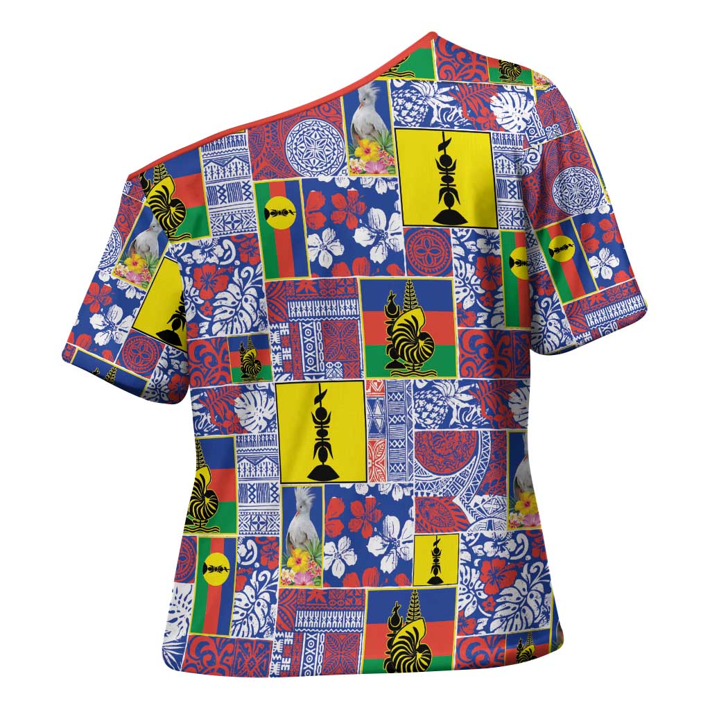 New Caledonia Joyeux Noel Cross Shoulder Shirt Pacific Patchwork Xmas Vibes - Polynesian Pride
