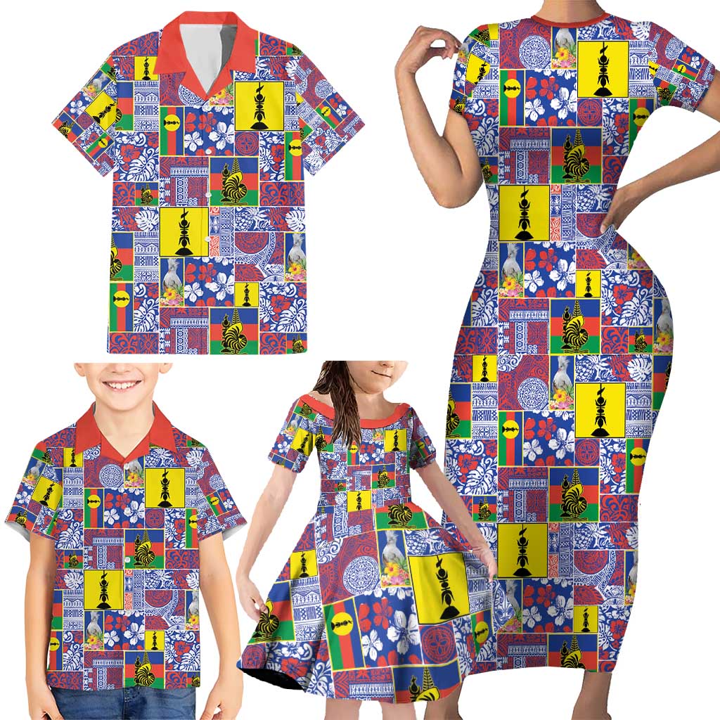 New Caledonia Joyeux Noel Family Matching Short Sleeve Bodycon Dress and Hawaiian Shirt Pacific Patchwork Xmas Vibes - Polynesian Pride