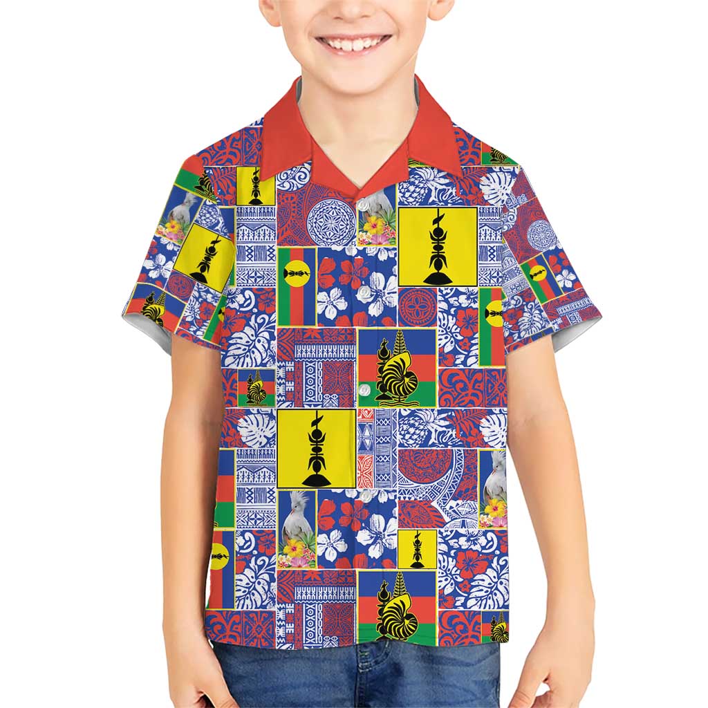 New Caledonia Joyeux Noel Kid Hawaiian Shirt Pacific Patchwork Xmas Vibes - Polynesian Pride