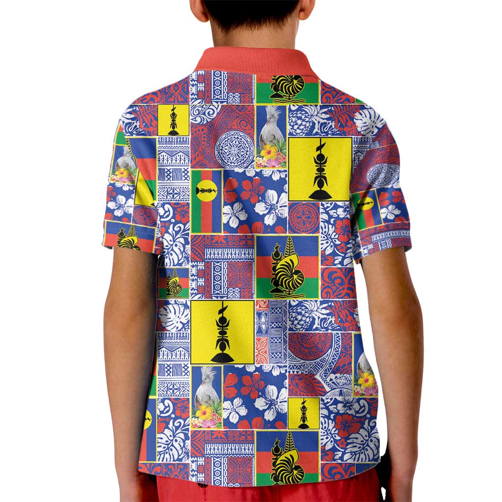 New Caledonia Joyeux Noel Kid Polo Shirt Pacific Patchwork Xmas Vibes - Polynesian Pride