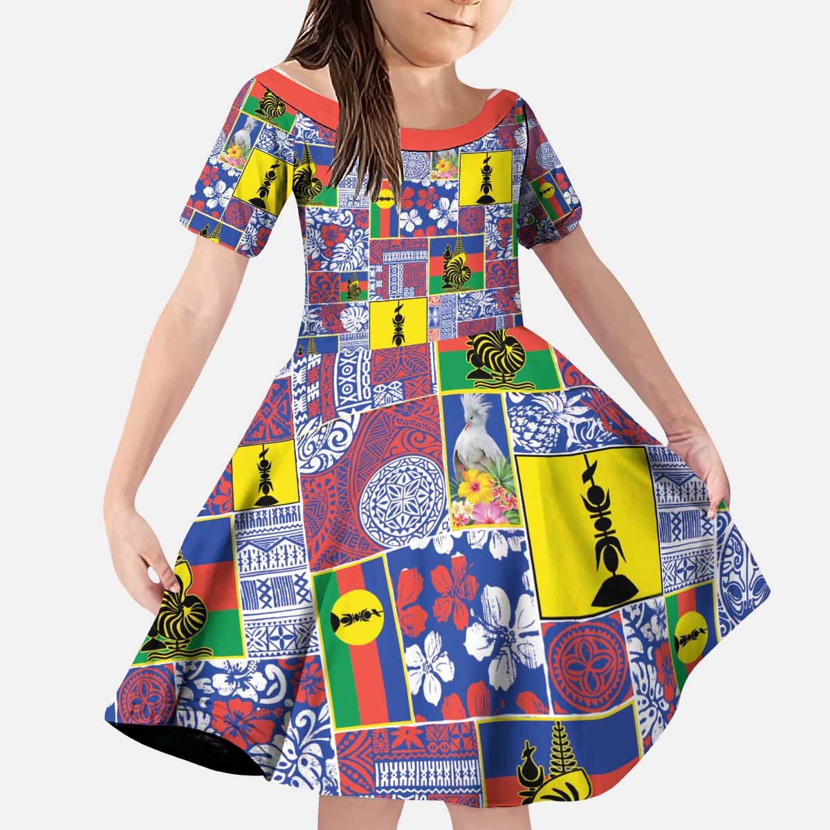 New Caledonia Joyeux Noel Kid Short Sleeve Dress Pacific Patchwork Xmas Vibes - Polynesian Pride