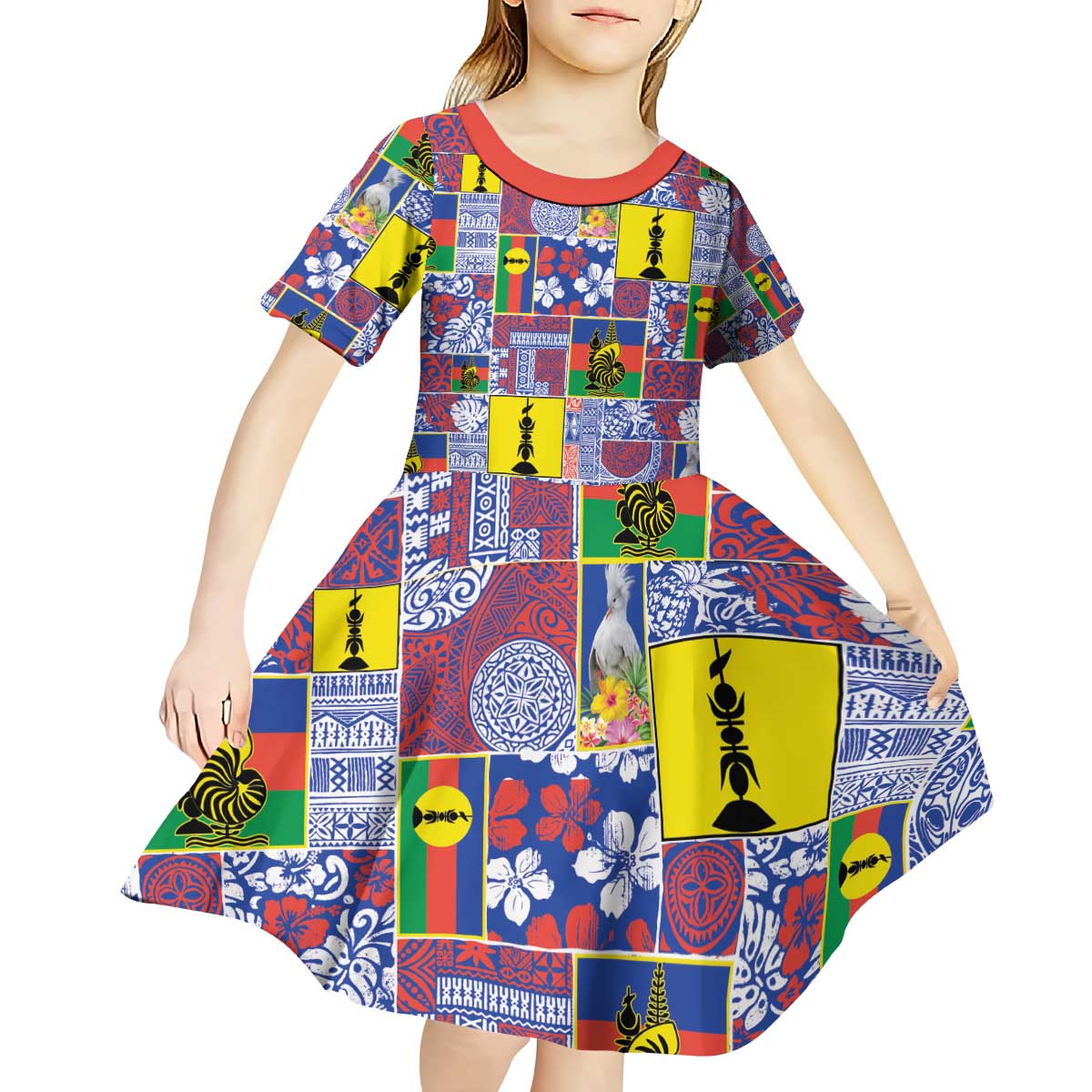 New Caledonia Joyeux Noel Kid Short Sleeve Dress Pacific Patchwork Xmas Vibes - Polynesian Pride