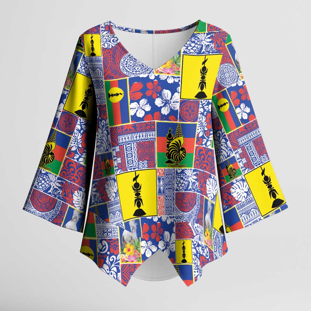 New Caledonia Joyeux Noel Kimono Sleeve Blouse Pacific Patchwork Xmas Vibes - Polynesian Pride