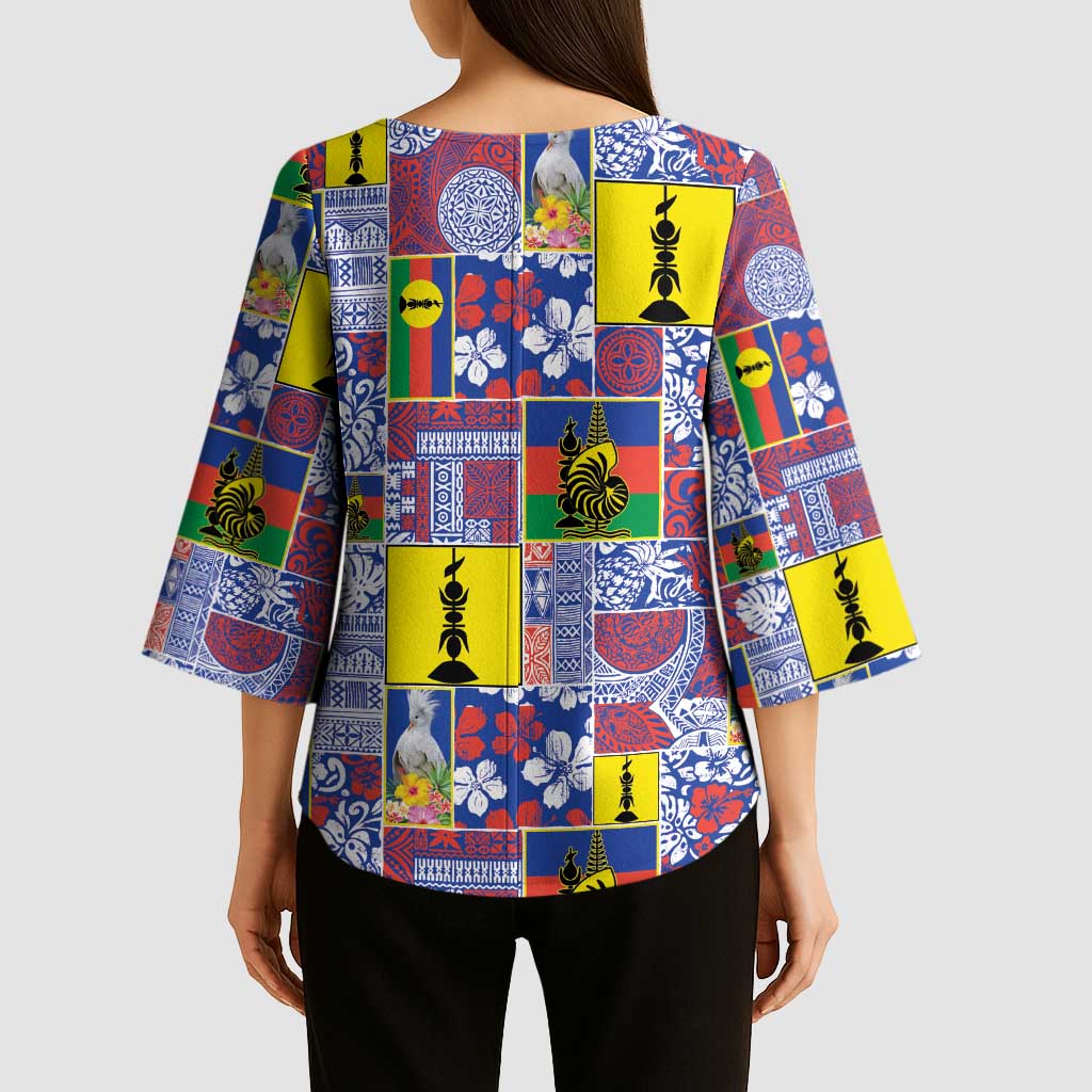 New Caledonia Joyeux Noel Kimono Sleeve Blouse Pacific Patchwork Xmas Vibes - Polynesian Pride