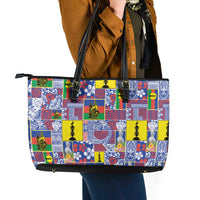 New Caledonia Joyeux Noel Leather Tote Bag Pacific Patchwork Xmas Vibes - Polynesian Pride